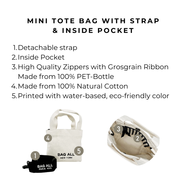 Mini Tote Bag with Strap and Inside Pocket, Cream Cheap