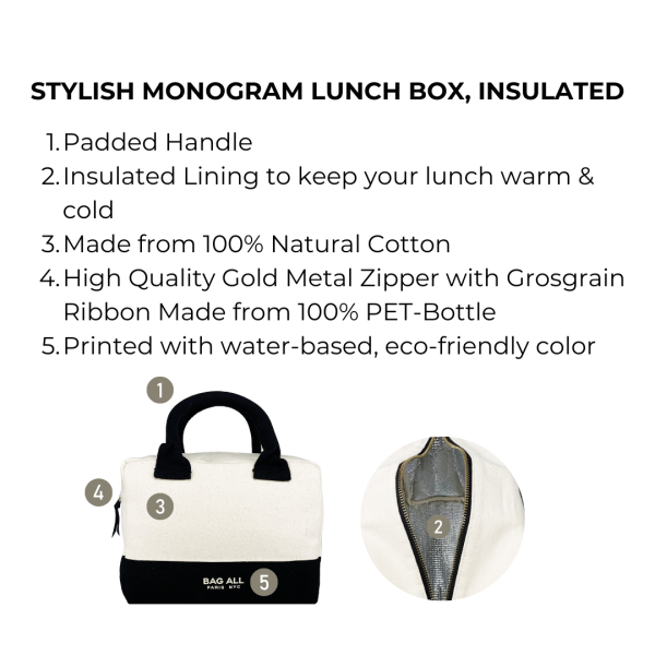 Stylish Monogram Lunch Box, Insulated, Cream Cheap