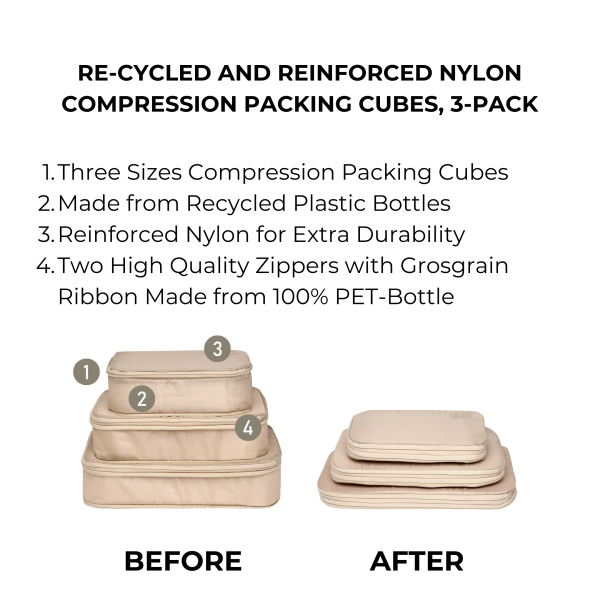 Re-cycled and Reinforced Nylon Compression Packing Cubes, 3-pack Taupe Fashion