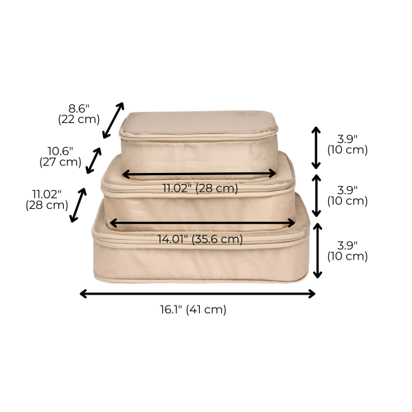 Re-cycled and Reinforced Nylon Compression Packing Cubes, 3-pack Taupe Fashion