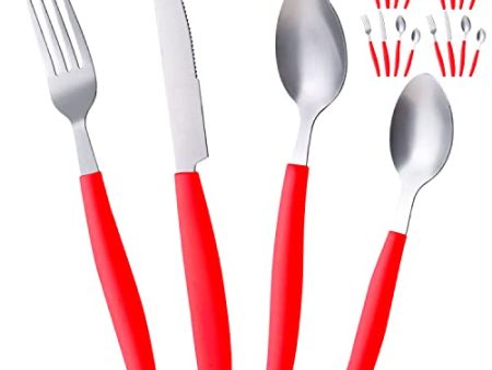 ALPINE CUISINE Flatware Set 16 Piece Service for 4, Stainless Steel Flatware Cutlery Set Includes Dinner Knives Forks Spoons - Great for Camping or College Dorms - Dishwasher Safe - Red Online