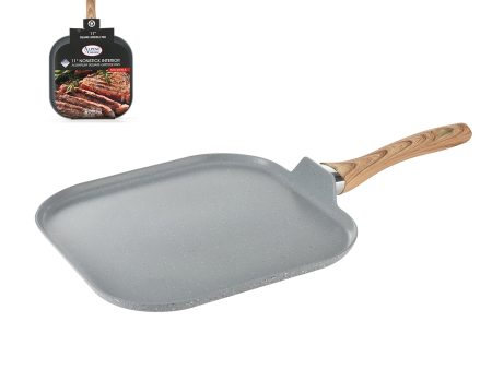 Alpine Cuisine Flat Griddle Pan Aluminum 11 Inch Nonstick with Marble Coating & Wood Like Soft Touch Handle, Heat Resistant & Easy to Clean, Color Sleeve Packing, Suitable for Egg Omelet & Fish -Gray Online Hot Sale