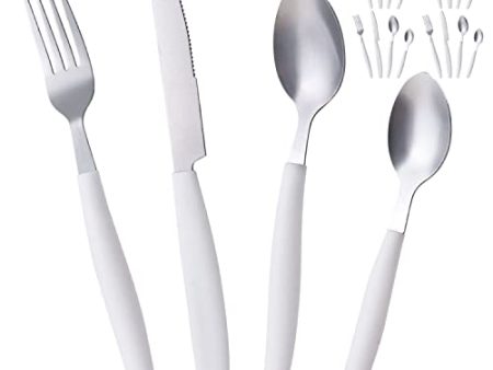 ALPINE CUISINE Flatware Set 16 Piece Service for 4, Stainless Steel Flatware Cutlery Set Includes Dinner Knives Forks Spoons - Great for Camping or College Dorms - Dishwasher Safe - White For Sale