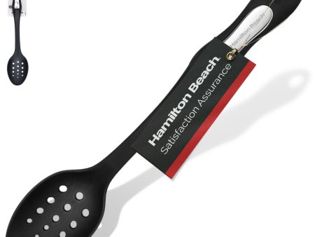 Hamilton Beach Cooking Slotted Spoons, Non-Stick Cookware, Comfortable Soft & Durable Plastic Handle, Seamless, Rustproof, Heat Resistant Serving Spoons, Ergonomic Design, Size (14.5in Black) on Sale