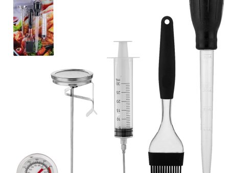 Alpine Cuisine Turkey Tool 4 Pc Set with Meat Thermometer Marinade Brush Turkey Baster for Cooking BBQ Injector | Easy To Clean & Durable Blister Card Packing | Suitable for Home Poultry Beef Chicken Sale