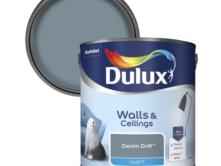 Dulux Matt Emulsion Paint For Walls And Ceilings - Denim Drift 2.5L For Sale