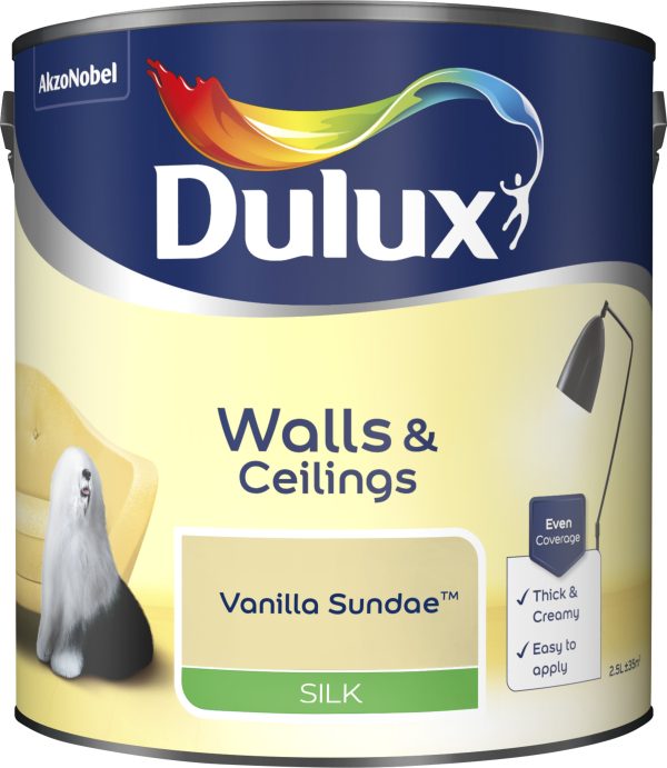 Dulux Silk Emulsion Paint For Walls And Ceilings - Vanilla Sundae 2.5L For Discount