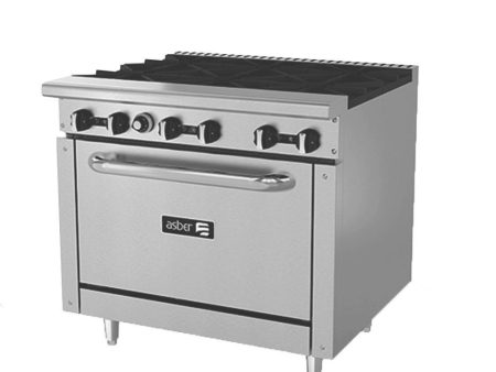 Asber AER-6-36 Estufa a Gas de 6 Fuegos Abiertos + Horno 36  Online Hot Sale