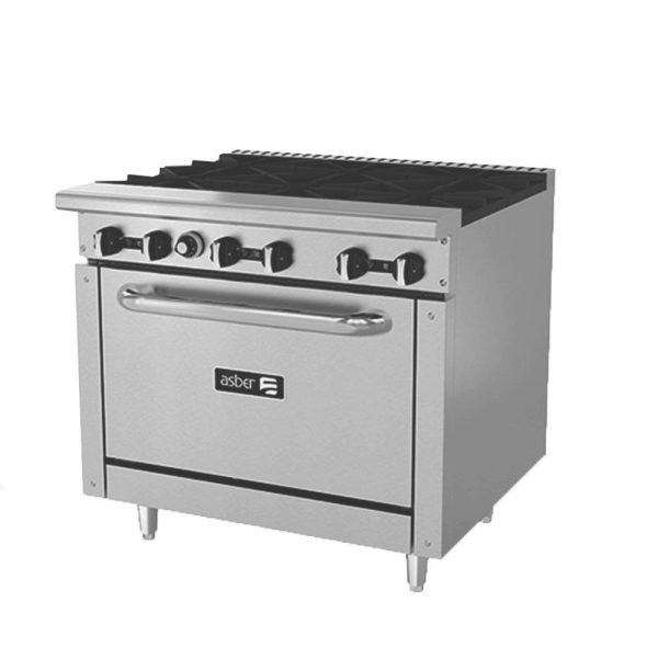 Asber AER-6-36 Estufa a Gas de 6 Fuegos Abiertos + Horno 36  Online Hot Sale