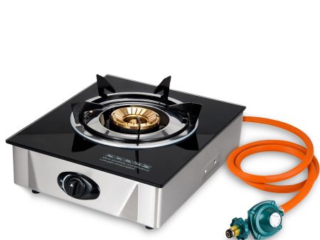 Alpine Cuisine Low-Pressure Gas Single Burner with Hose & Regulator | Kitchen Equipment & Camping Burner | Perfect for Home Cooking & Outdoor Gas Burner | Durable Color Box Packing & Easy To Use For Discount