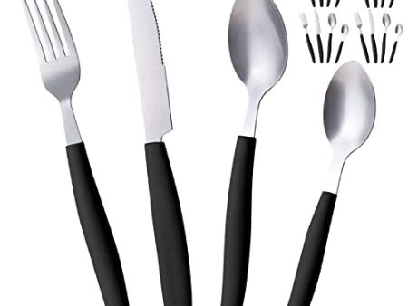 ALPINE CUISINE Flatware Set 16 Piece Service for 4, Stainless Steel Flatware Cutlery Set Includes Dinner Knives Forks Spoons - Great for Camping or College Dorms - Dishwasher Safe - Black Fashion