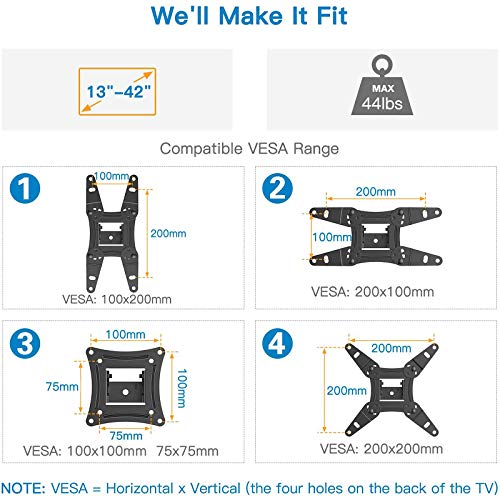 Full Motion TV Monitor Wall Mount Bracket Articulating Arms Swivel Tilt Extension Rotation for Most 13-42 Inch LED LCD Flat Curved Screen TVs & Monitors, Max VESA 200x200mm up to 44lbs by Pipishell For Discount