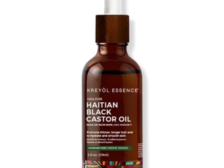 Kreyol Essence - Rosemary Peppermint Haitian Black Castor Oil for Skin and Hair, 3.4 Oz Glass Bottle -, Natural Humectant, Hair Growth. Sale