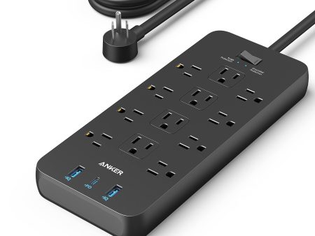 Surge Protector Power Strip (2100J), Anker 12 Outlets with 1 USB C and 2 USB Ports foriPhone 15 15 Plus 15 Pro 15 Pro Max, 5ft Extension Cord, Flat Plug, 20W USB C Charging for Home, Office,TUV Listed Discount