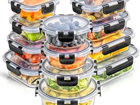 JoyJolt JoyFul 24pc(12 Airtight, Freezer Safe Food Storage Containers and 12 Lids), Pantry Kitchen Storage Containers, Glass Meal Prep Container for Lunch, Glass Storage Containers with Lids on Sale