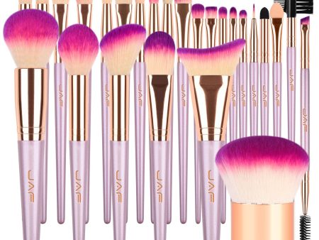 JAF 26pcs Makeup Brush Set Professional Kabuki Full Face Contour Brush Set Pink Complete Vegan Brush Kit, Soft Make Pretty Cute Rose Gold Cosmetic brush Purple Online now