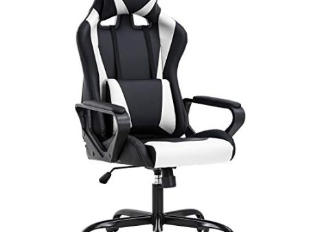 BestOffice High-Back Gaming Chair PC Office Chair Computer Racing Chair PU Desk Task Chair Ergonomic Executive Swivel Rolling Chair with Lumbar Support for Back Pain Women, Men,White For Discount