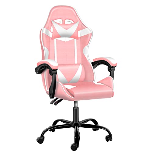 Pink Gaming Chair, Big and Tall Gamer Chair, Racing Style Adjustable Swivel Office Chair, Ergonomic Video Game Chairs with Headrest and Lumbar Support Online now