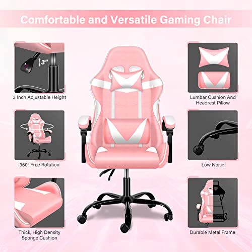 Pink Gaming Chair, Big and Tall Gamer Chair, Racing Style Adjustable Swivel Office Chair, Ergonomic Video Game Chairs with Headrest and Lumbar Support Online now