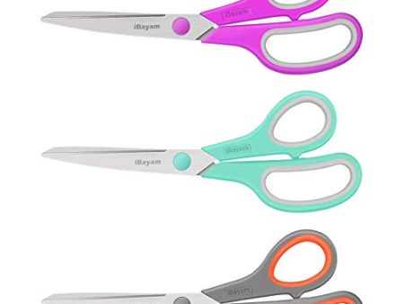 Scissors, iBayam 8  All Purpose Scissors Bulk 3-Pack, Ultra Sharp 2.5mm Thick Blade Shears Comfort-Grip Scissors for Office Desk Accessories Sewing Fabric Home Craft School Supplies, Right Left Handed For Sale