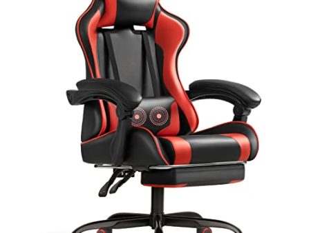 Shahoo Gaming Chair with Footrest and Massage Lumbar Support, Video Racing Seat Height Adjustable with 360°Swivel and Headrest for Office or Bedroom, Red Hot on Sale