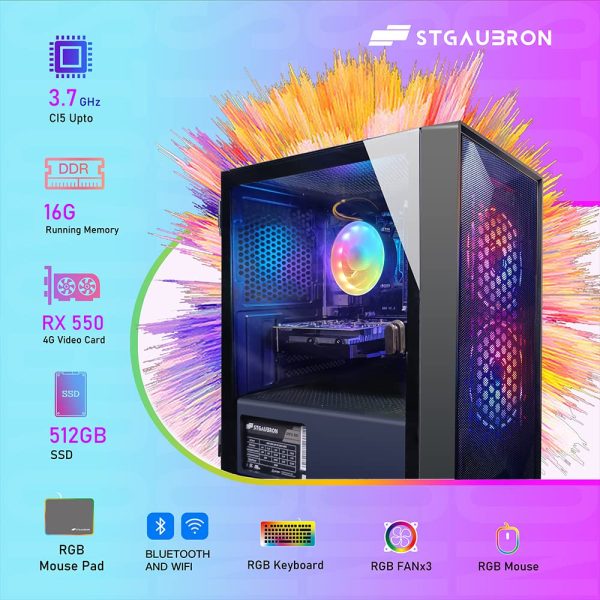 STGAubron Gaming Desktop PC, Intel Core I5 3.3Ghz up to 3.7Ghz, AMD Radeon RX 550 4G GDDR5, 16G Ram, 512G SSD, WiFi, BT 5.0, RGB Fan x 3, RGB Keybaord & Mouse, RGB Mouse Pad, W10H64 Discount